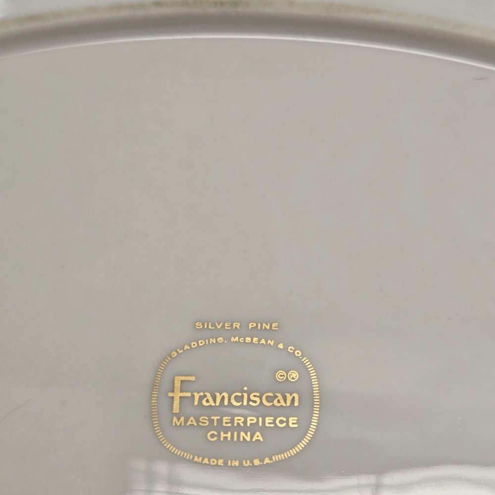 Franciscan Silver Pine Oval Ceramic Platter Gray Glossy Made in California USA - Picture 4 of 6
